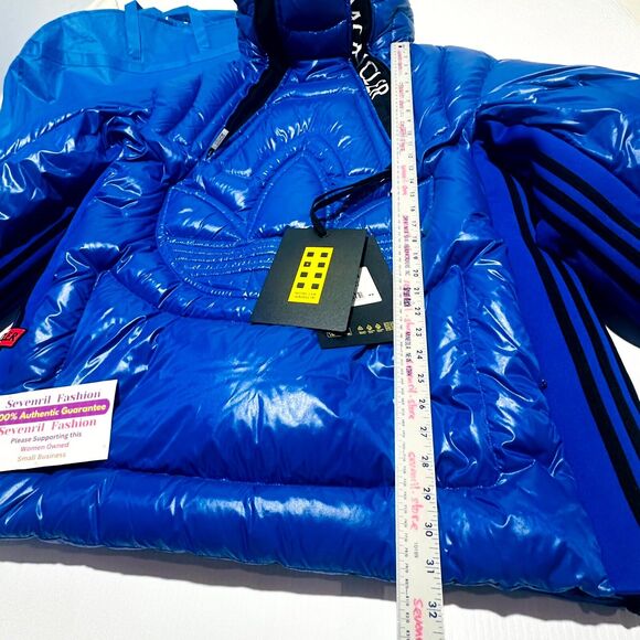 RARE Moncler x Adidas Chambery Down Jacket 3/ L Blue Quilted Side Snap NWT - Picture 7 of 16
